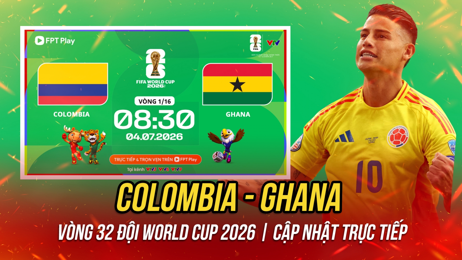 Trực tiếp Colombia vs Ghana vòng 32 đội World Cup 2026